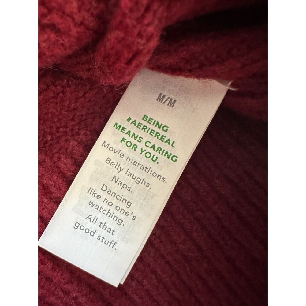 Aerie Unreal Cable Crew Sweater size M Burgundy Red Oversized Pullover Knit NWT - Picture 5 of 6